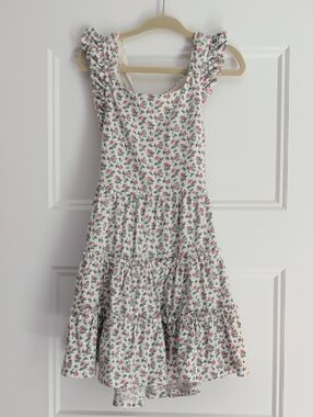 Ralph Lauren White Floral Ruffle Tiered Dress With Cutout Back